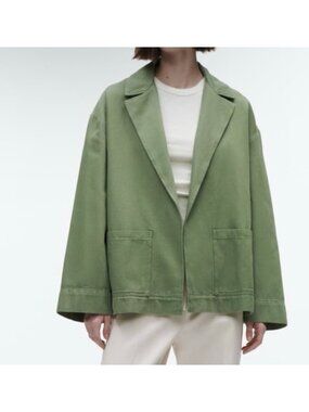 Zara Green Military Blazer Oversized Open Front XS